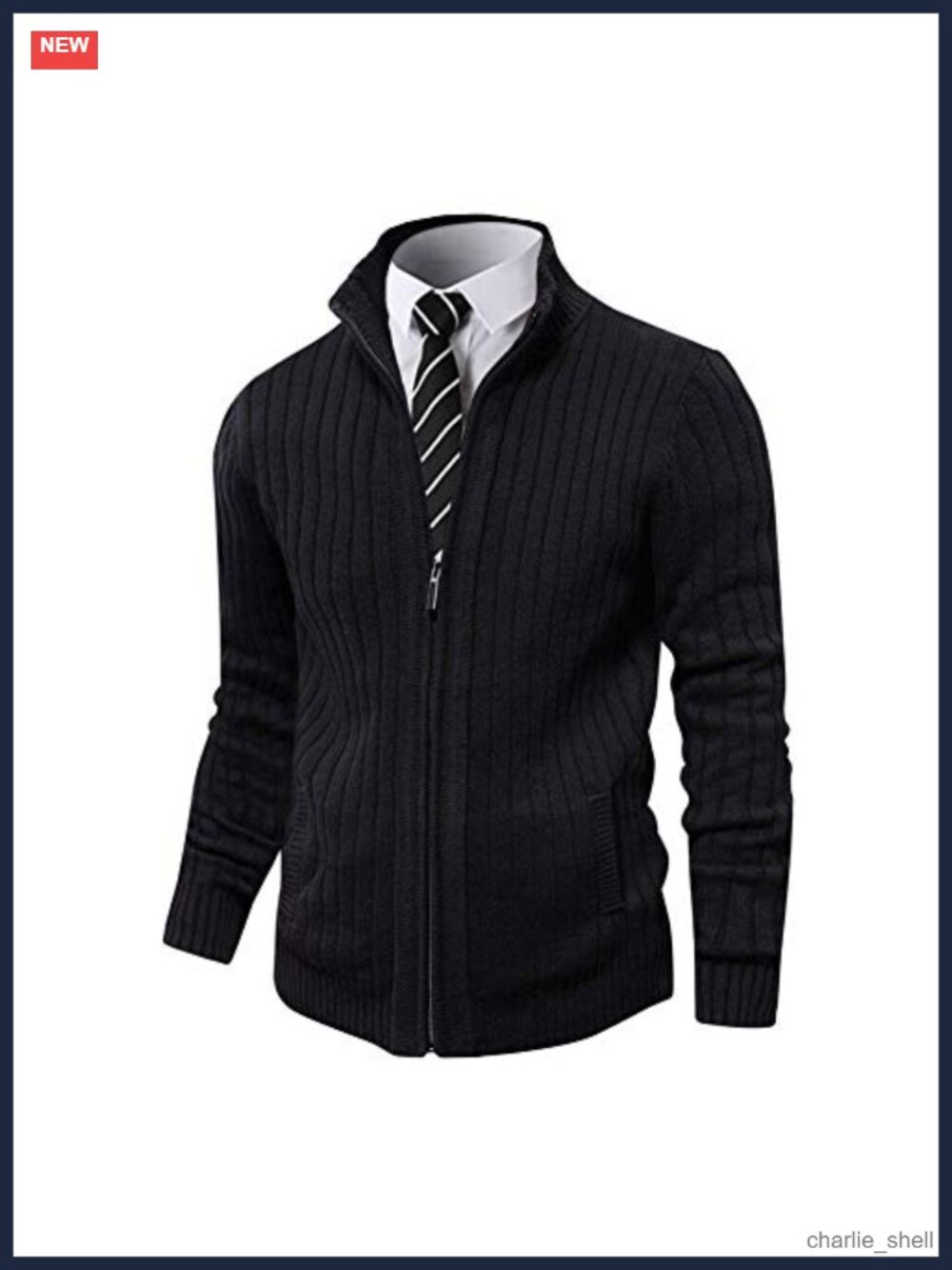Men's Cotton Blend Full Zip Cardigan Sweater Slim Fit Stand Collar Knit